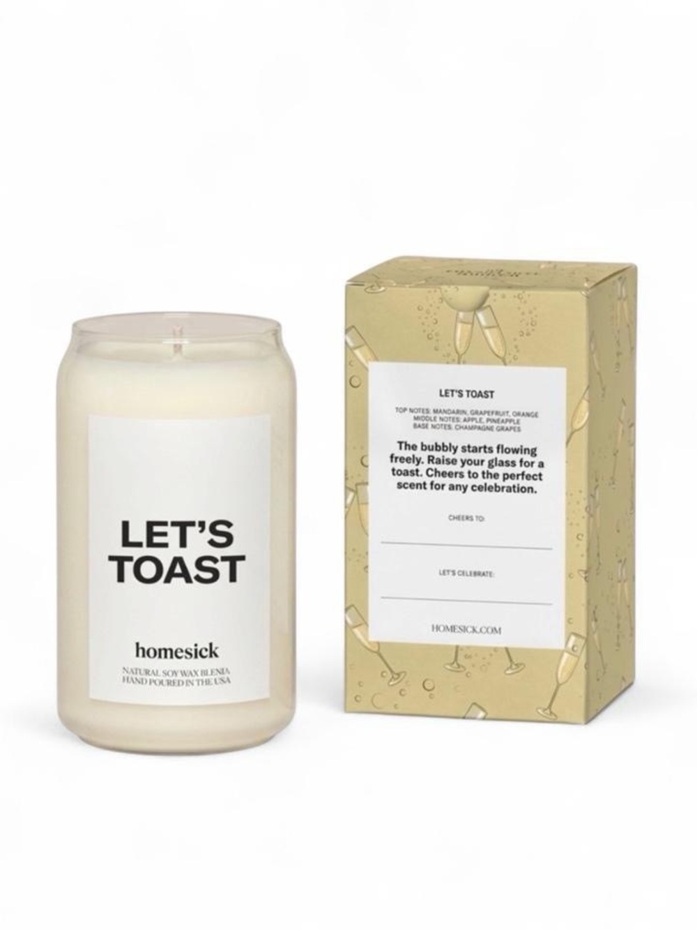 NIB Homesick soy candle “let’s toast” NEW IN BOX
